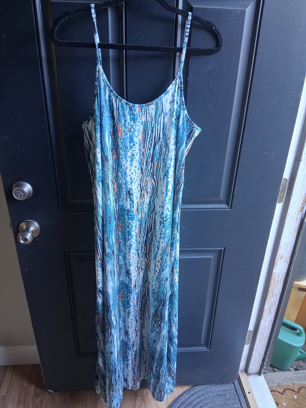 Blue Printed Maxi Dress with Spaghetti Straps